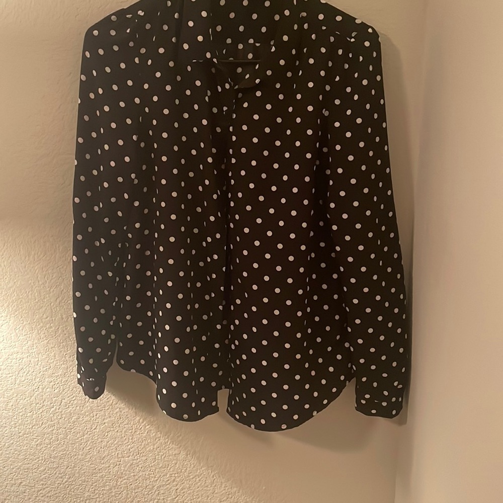 Extra large faded glory 100% polyester black polkadot long sleeve dress shirt